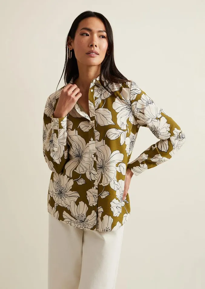 Lena Linear Floral Shirt Olive Women Phase Eight Shirts and Blouses