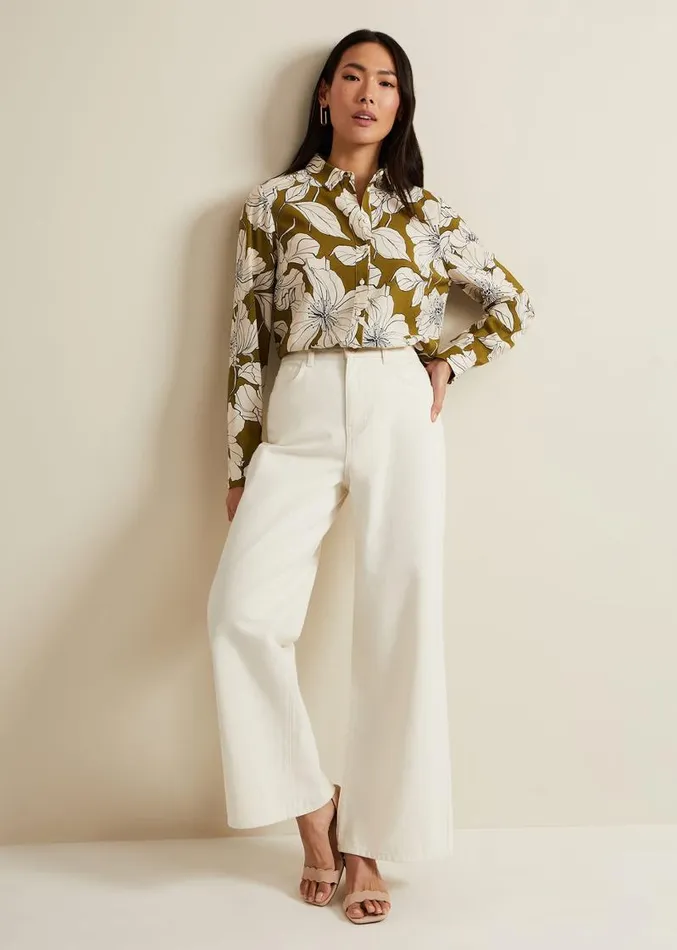 Lena Linear Floral Shirt Olive Women Phase Eight Shirts and Blouses