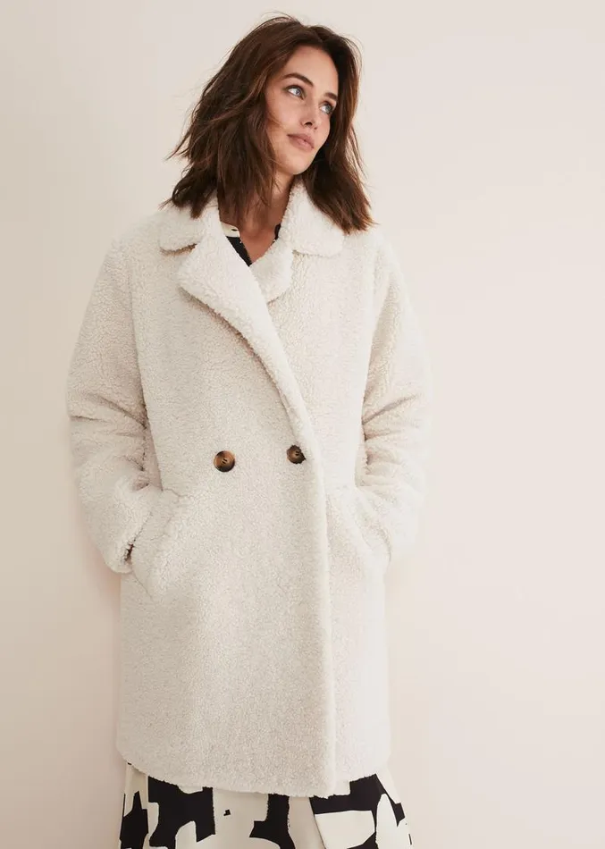 Libbie Longline Teddy Coat Ivory Women Phase Eight Coats