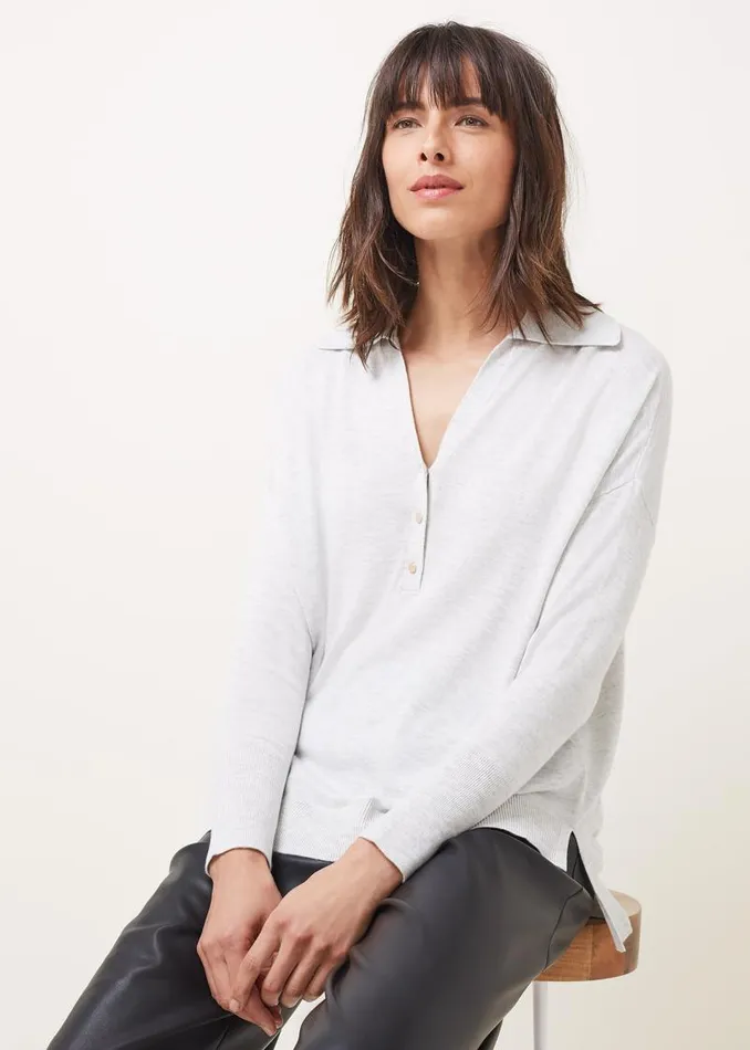 Lillianne Polo Neck Fine Knit Jumper Pale Grey Women Phase Eight Knitwear