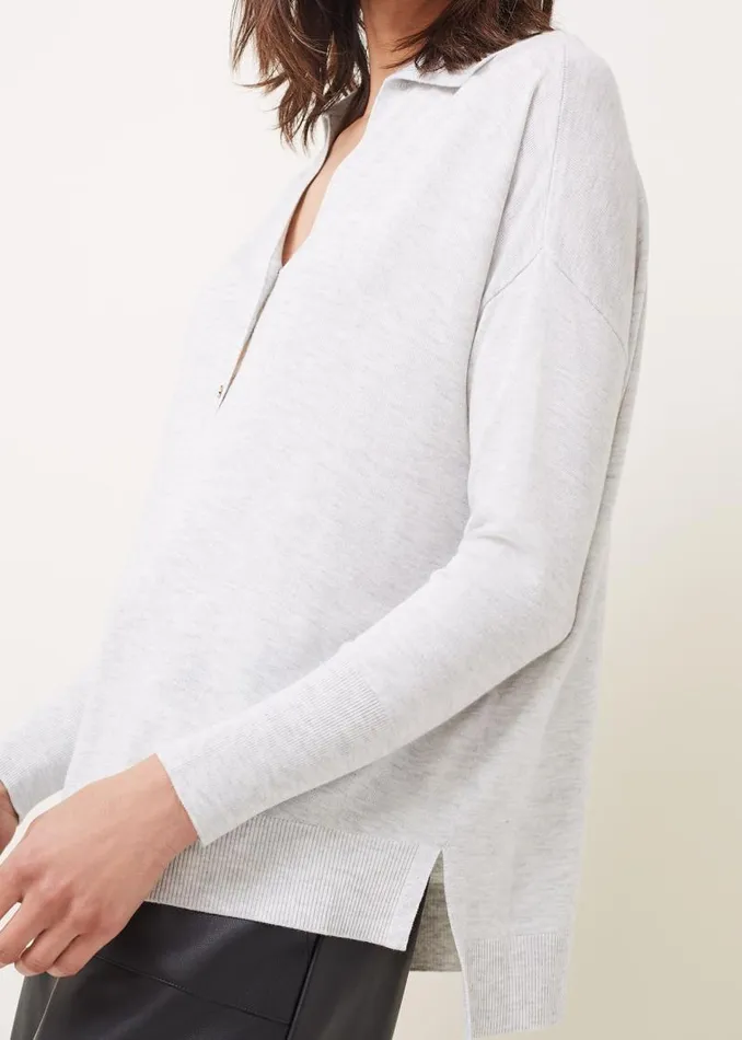 Lillianne Polo Neck Fine Knit Jumper Pale Grey Women Phase Eight Knitwear