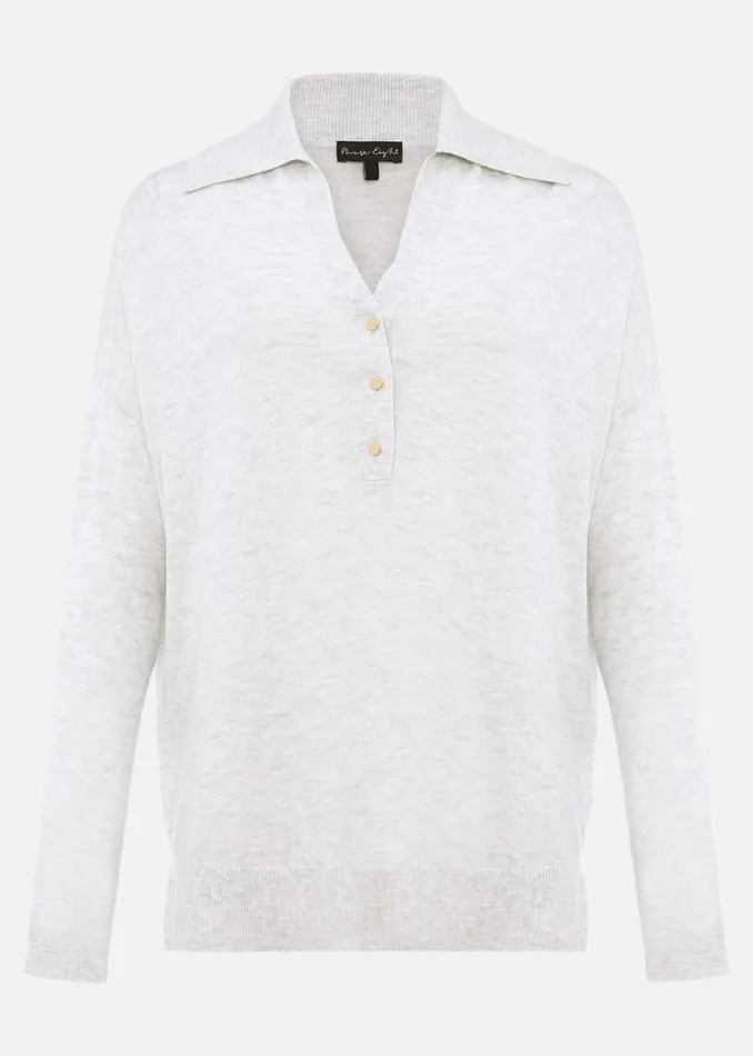Lillianne Polo Neck Fine Knit Jumper Pale Grey Women Phase Eight Knitwear
