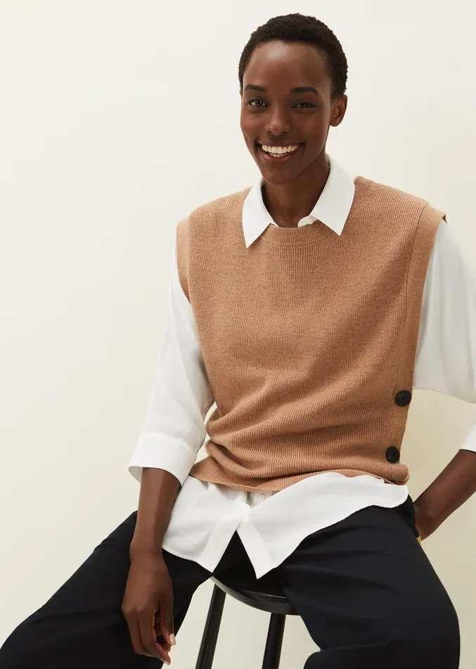 Liv Button Knit Tabard Camel Women Phase Eight Knitwear