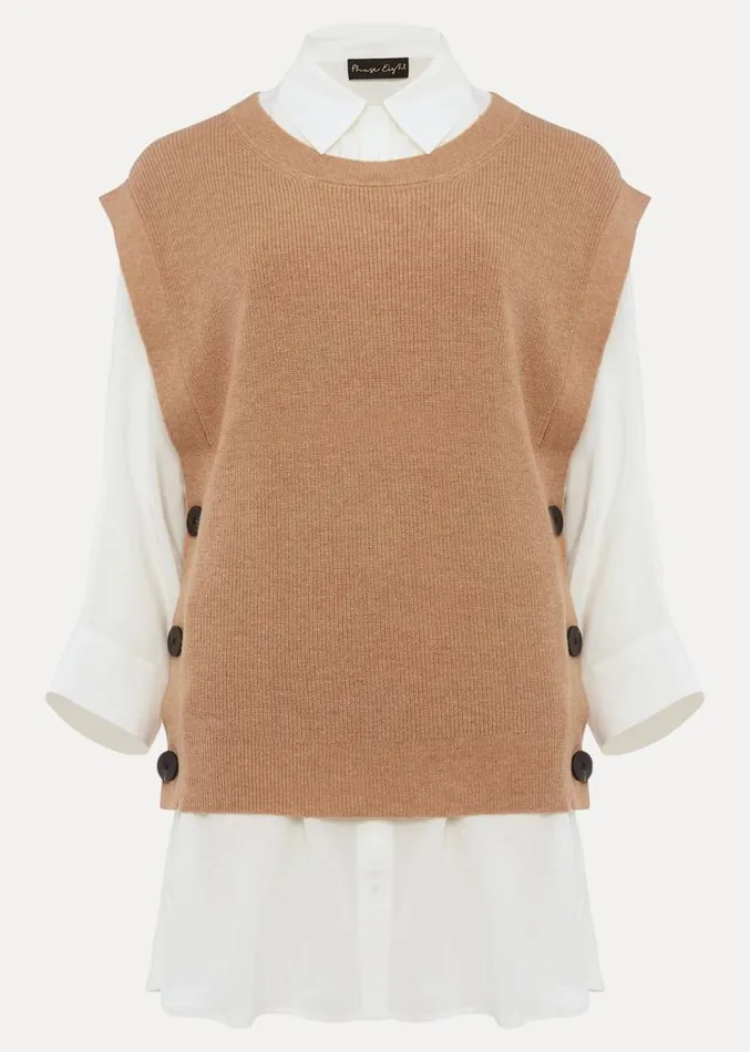 Liv Button Knit Tabard Camel Women Phase Eight Knitwear