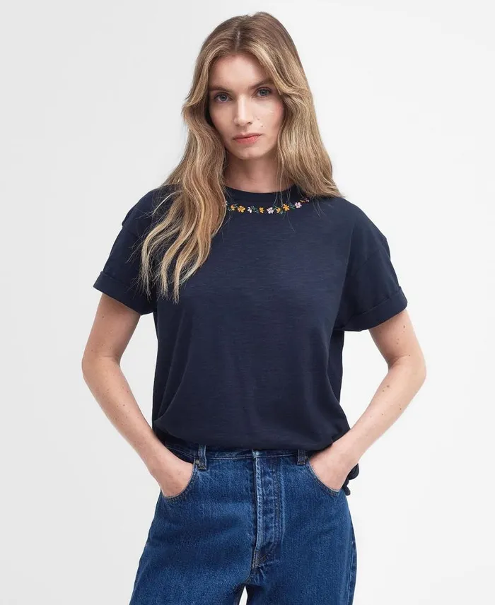 Longfield Floral TShirt Classic White Women Barbour TShirts