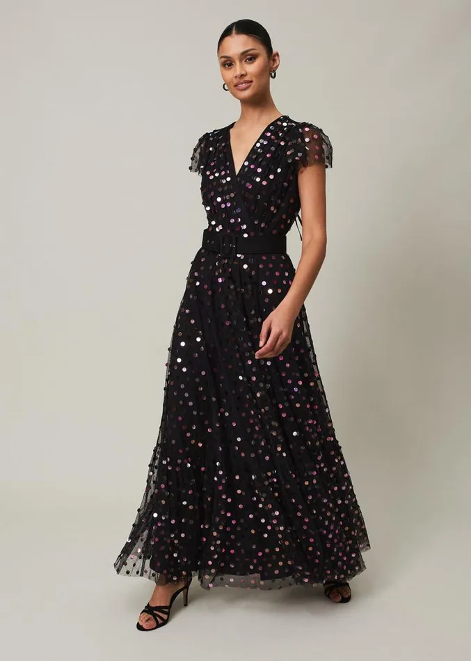 Loren Sequin Spot Tulle Maxi Dress Blackmulti Women Phase Eight Dresses