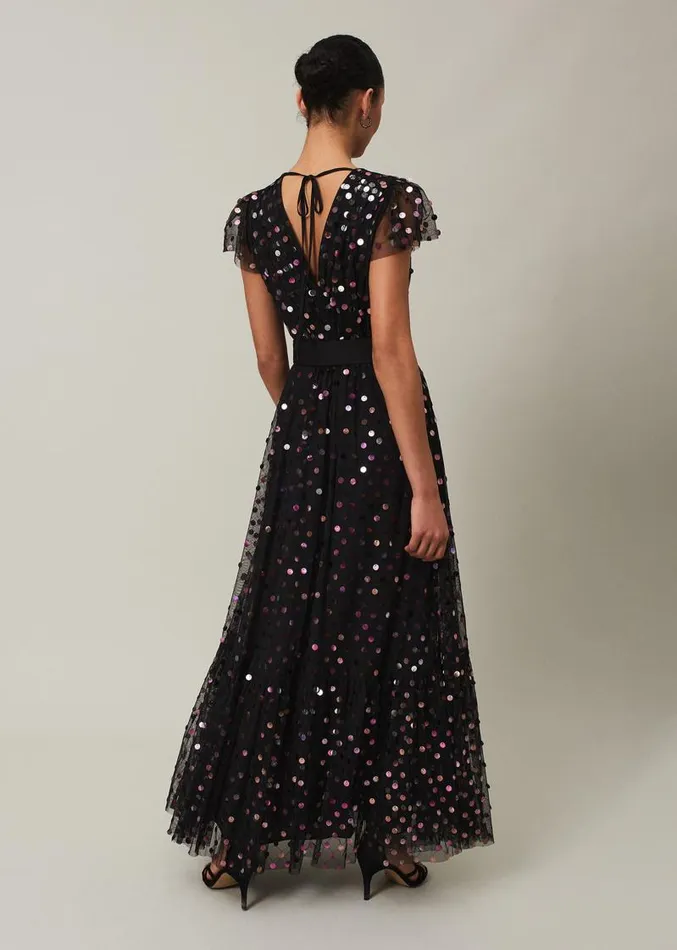 Loren Sequin Spot Tulle Maxi Dress Blackmulti Women Phase Eight Dresses
