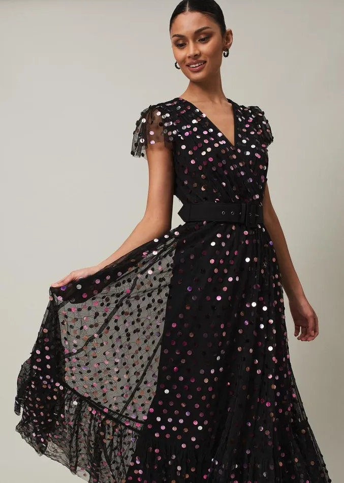 Loren Sequin Spot Tulle Maxi Dress Blackmulti Women Phase Eight Dresses