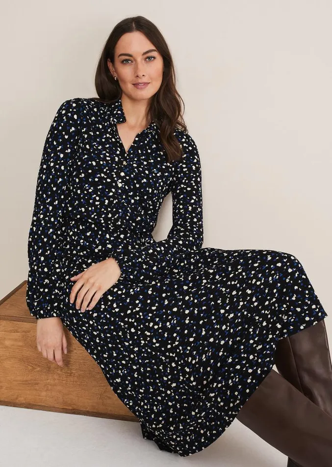 Loretta Spot Dress Cobaltblack Women Phase Eight Dresses