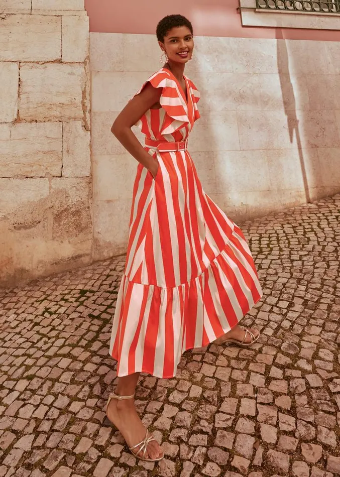 Lottie Stripe Maxi Dress Firepink Women Phase Eight Dresses