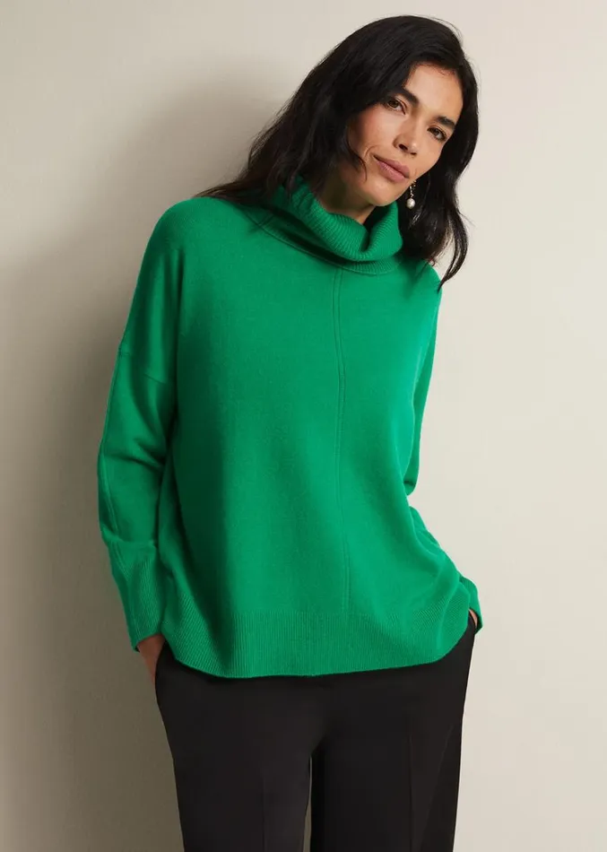 Louanna Roll Neck Wool Cashmere Jumper Bright Green Women Phase Eight Knitwear
