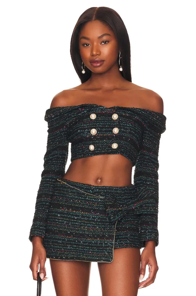 Lovers and Friends Tops Women Alexandria Cropped Top Black and Blue Multi