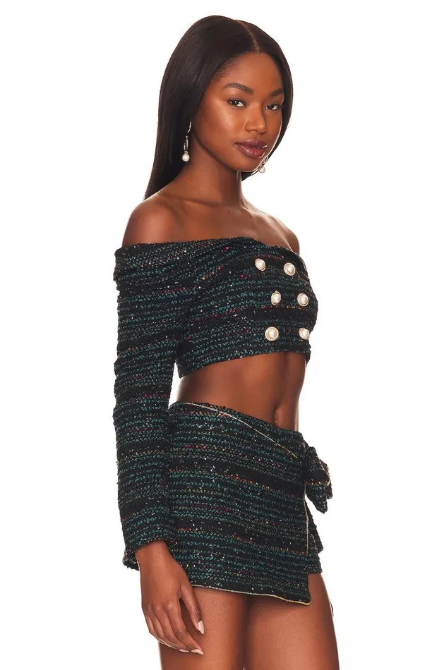 Lovers and Friends Tops Women Alexandria Cropped Top Black and Blue Multi