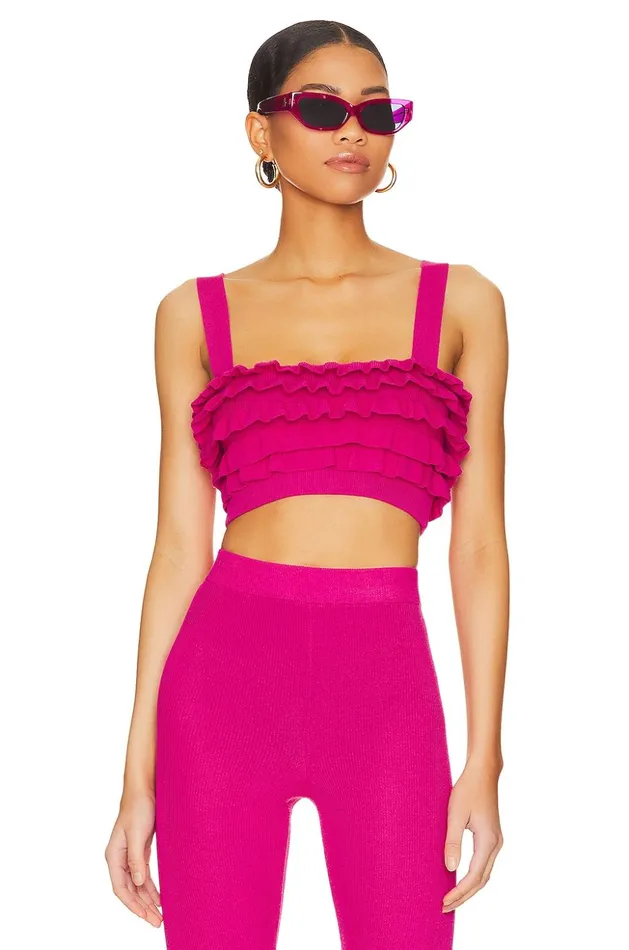 Lovers and Friends Tops Women Razi Ruffle Knit Crop Top Hot Pink