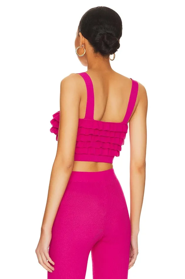 Lovers and Friends Tops Women Razi Ruffle Knit Crop Top Hot Pink Lovers and Friends Tops Women Razi Ruffle Knit Crop Top Hot Pink