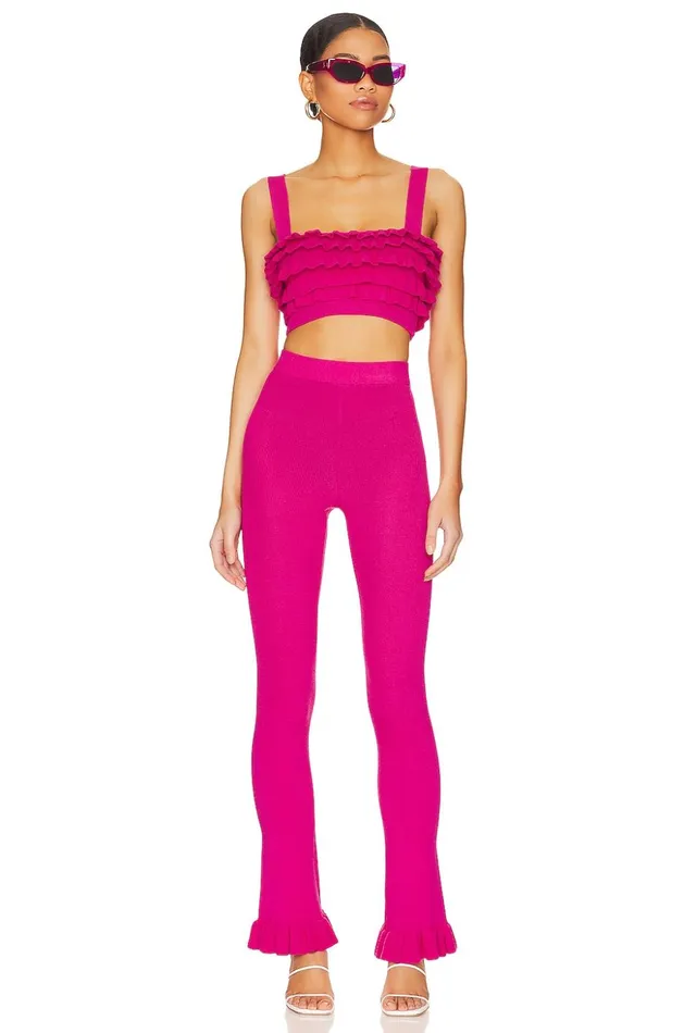 Lovers and Friends Tops Women Razi Ruffle Knit Crop Top Hot Pink Lovers and Friends Tops Women Razi Ruffle Knit Crop Top Hot Pink