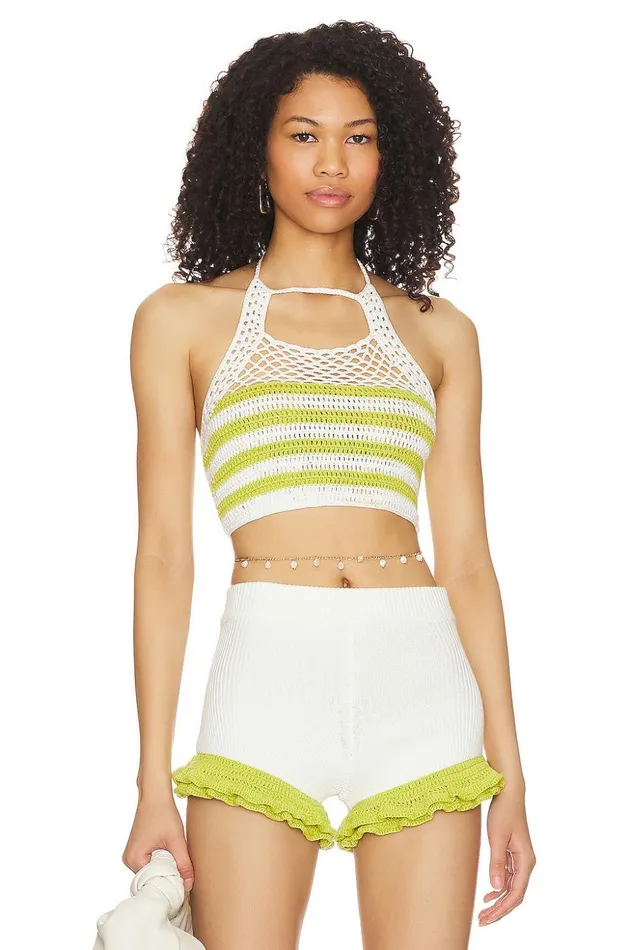 Lovers and Friends Tops Women Tahlia Crochet Top Lime and White