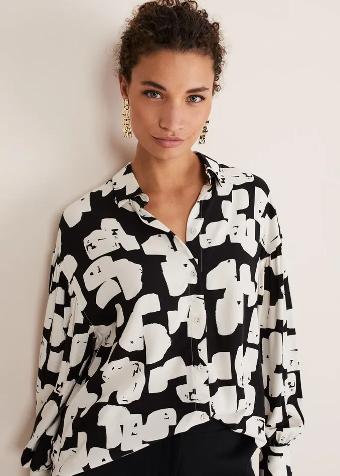 Luana Geo Print Blouse Blackcream Women Phase Eight Shirts and Blouses