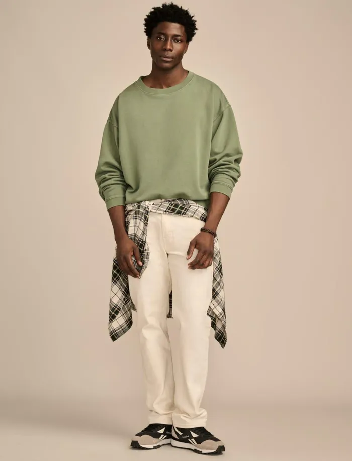 Lucky Brand Activewear Men Relaxed Fleece Crew Laurel Wreath