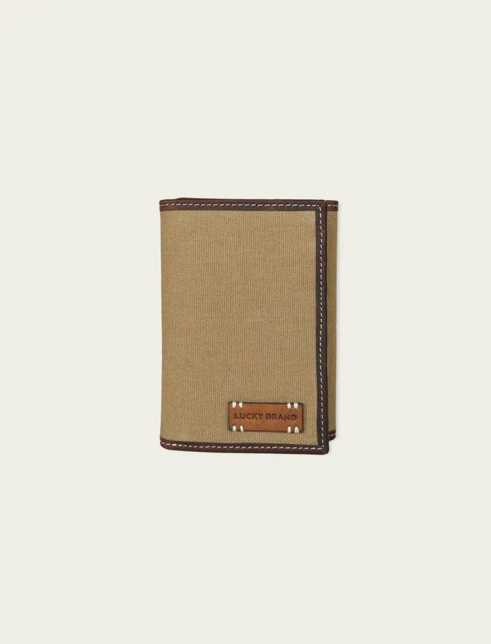 Lucky Brand Bags and Wallets Men Canvas With Leather Trim Trifold Wallet Natural