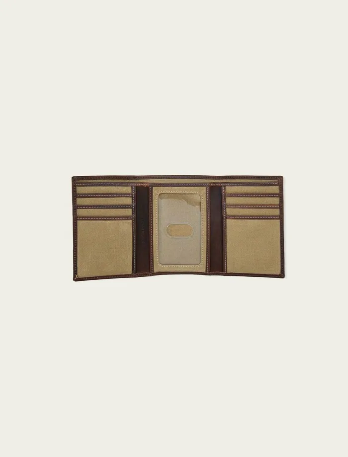 Lucky Brand Bags and Wallets Men Canvas With Leather Trim Trifold Wallet Natural