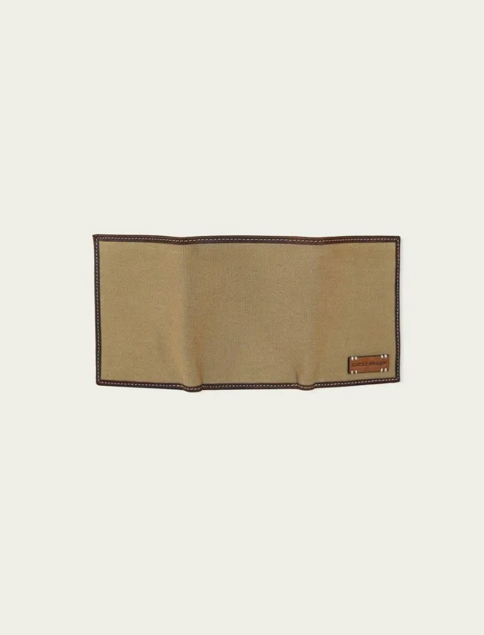 Lucky Brand Bags and Wallets Men Canvas With Leather Trim Trifold Wallet Natural