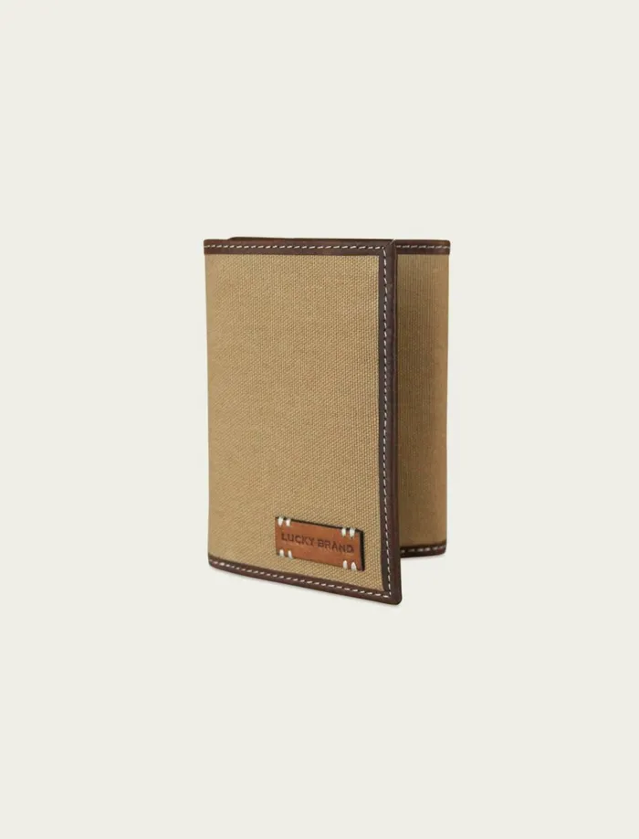 Lucky Brand Bags and Wallets Men Canvas With Leather Trim Trifold Wallet Natural