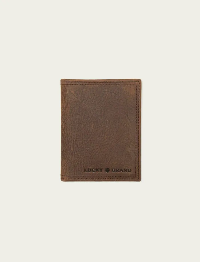 Lucky Brand Bags and Wallets Men Double Stitched Leather LFold Wallet Dark Brown