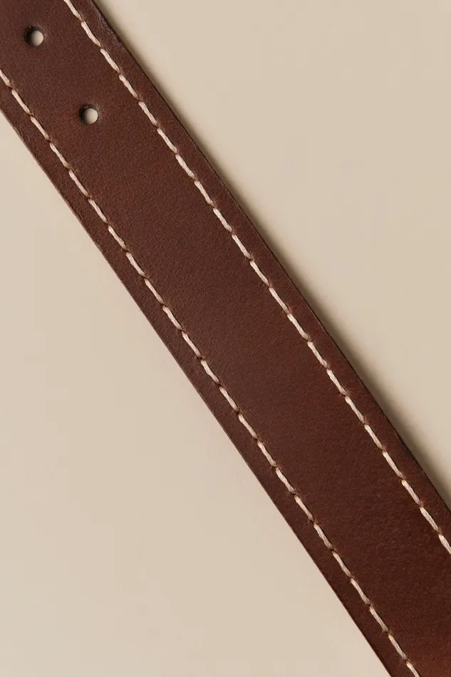 Lucky Brand Belts Men Edge Stitched Leather Belt Dark Brown