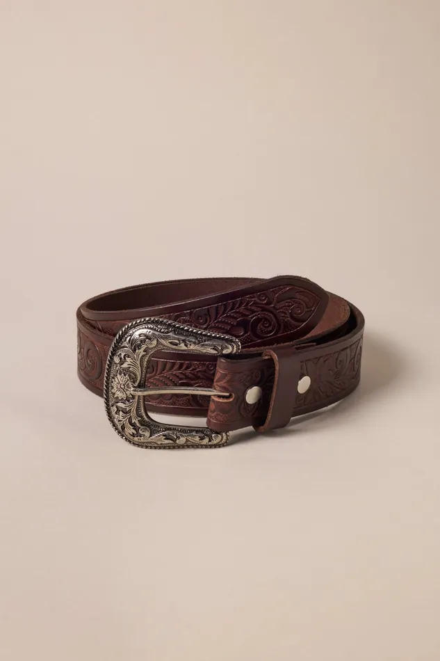 Lucky Brand Belts Men Floral Western Belt Brown