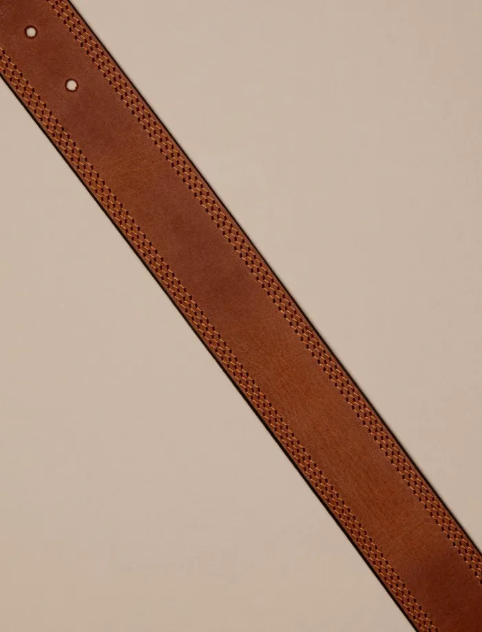 Lucky Brand Belts Men Triple Needle Stitch Leather Belt Medium Brown