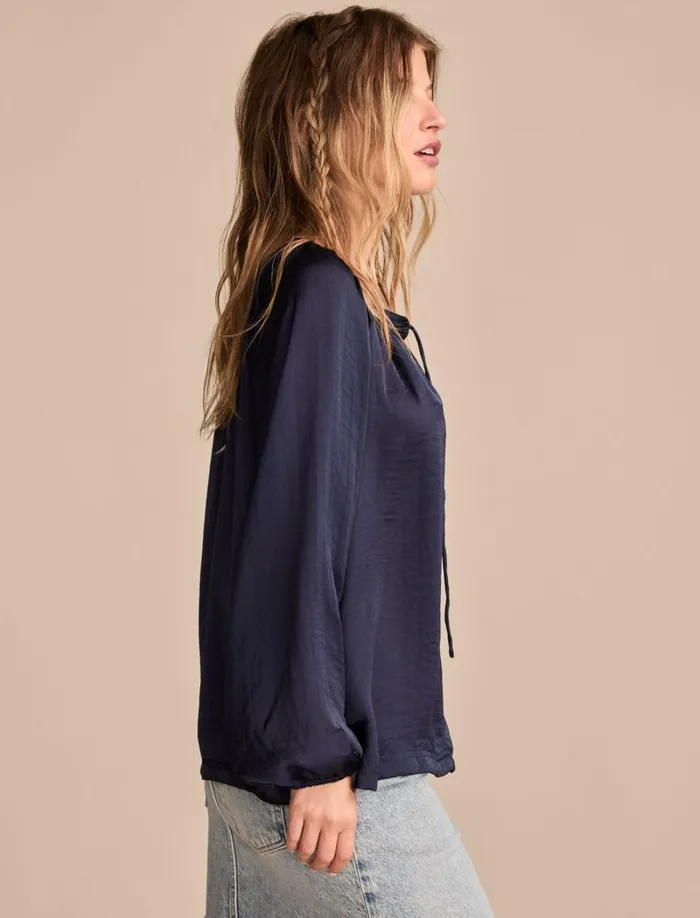 Lucky Brand Blouses Women Notch Neck Peasant Top Navy