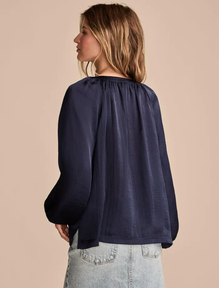 Lucky Brand Blouses Women Notch Neck Peasant Top Navy