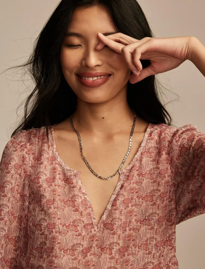 Lucky Brand Blouses Women Open Neck Printed Peasant Top Rose Multi