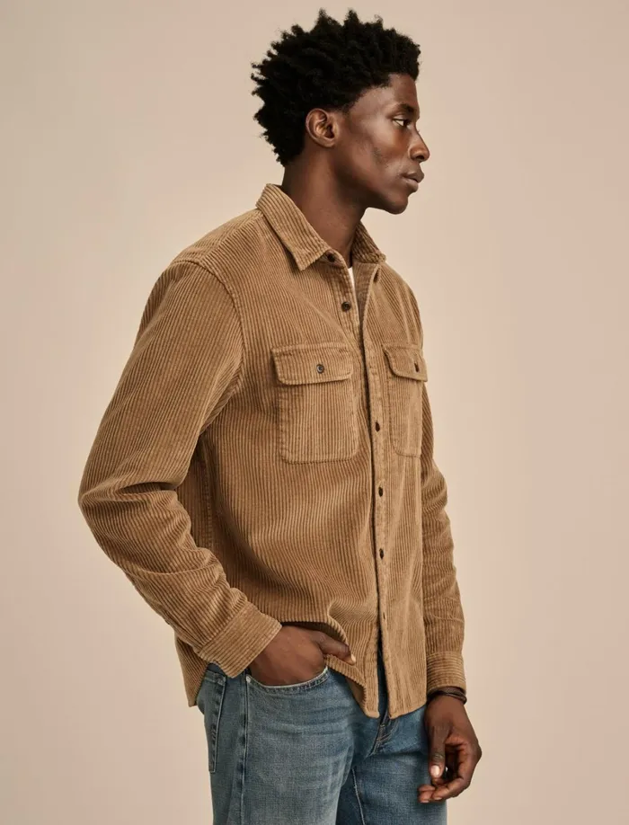 Lucky Brand ButtonDowns Men Big Cord Long Sleeve Utility Shirt Teak