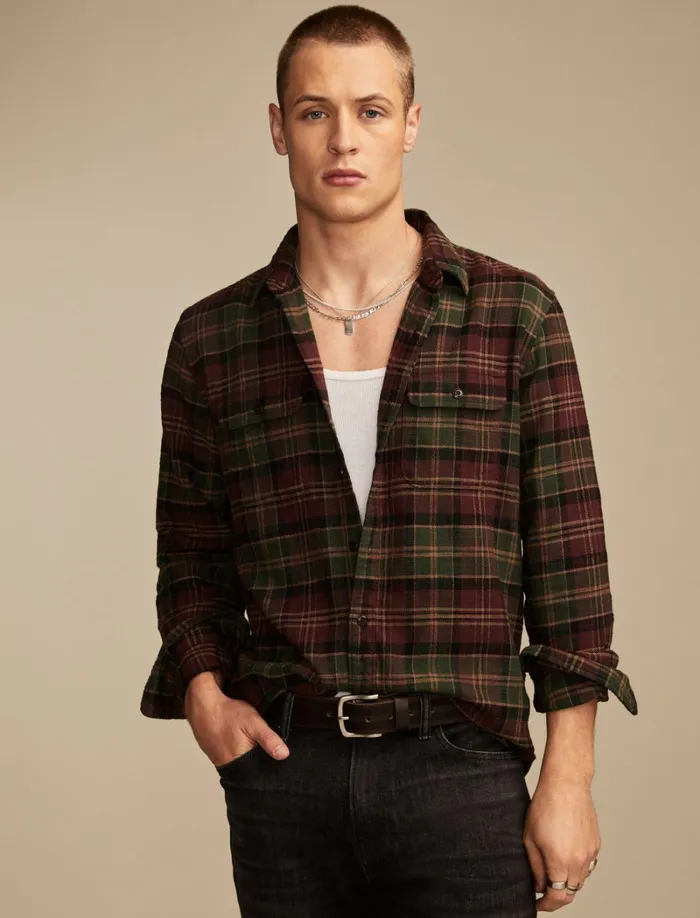 Lucky Brand ButtonDowns Men Big Slub Twill Plaid Long Sleeve Utility Shirt Burgundy Multi Lucky Brand ButtonDowns Men Big Slub Twill Plaid Long Sleeve Utility Shirt Burgundy Multi