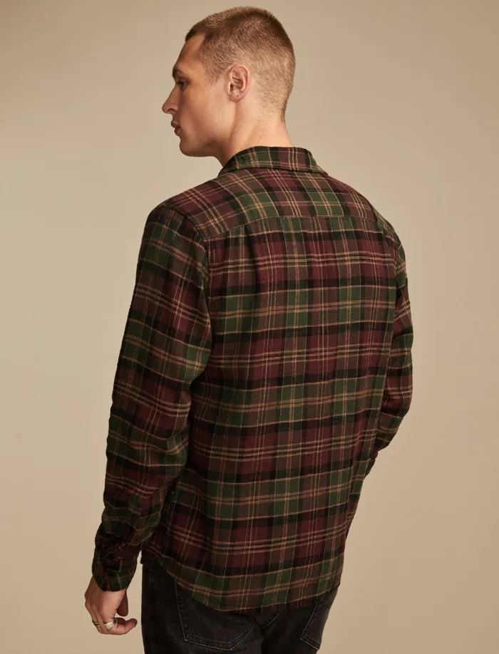 Lucky Brand ButtonDowns Men Big Slub Twill Plaid Long Sleeve Utility Shirt Burgundy Multi