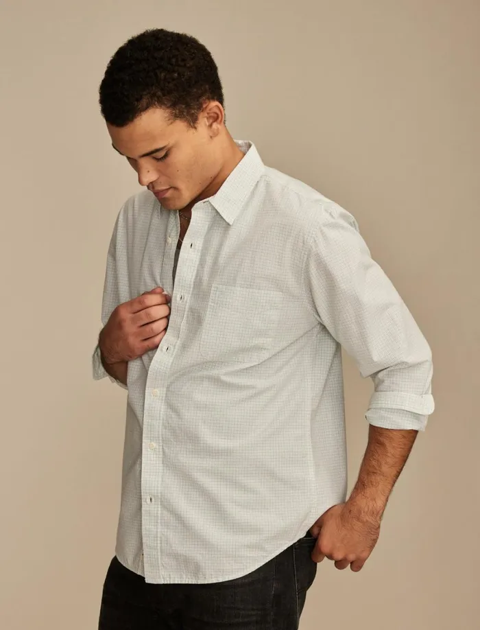 Lucky Brand ButtonDowns Men Plaid One Pocket Poplin Long Sleeve Shirt White Multi