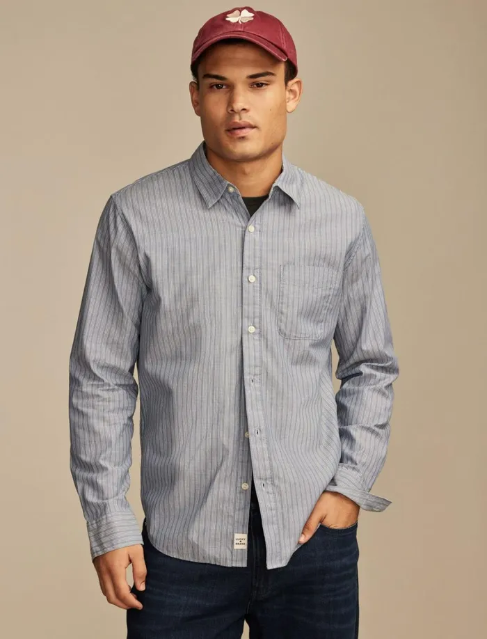 Lucky Brand ButtonDowns Men Striped San Gabriel One Pocket Long Sleeve Shirt Blue Stripe Lucky Brand ButtonDowns Men Striped San Gabriel One Pocket Long Sleeve Shirt Blue Stripe