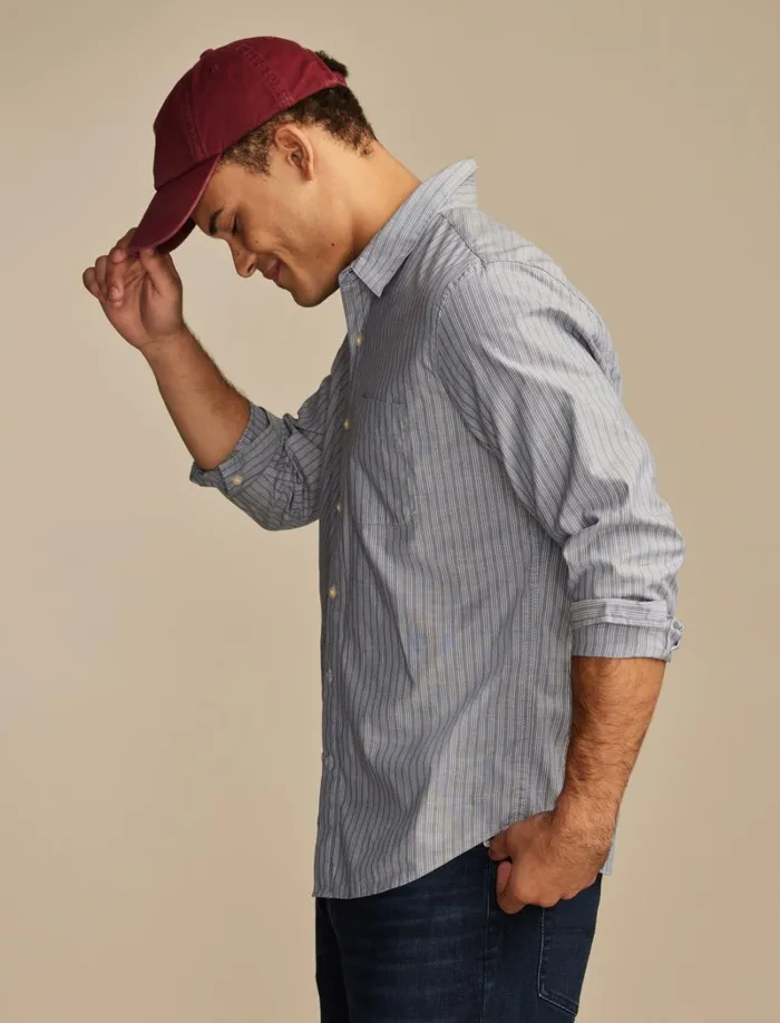 Lucky Brand ButtonDowns Men Striped San Gabriel One Pocket Long Sleeve Shirt Blue Stripe