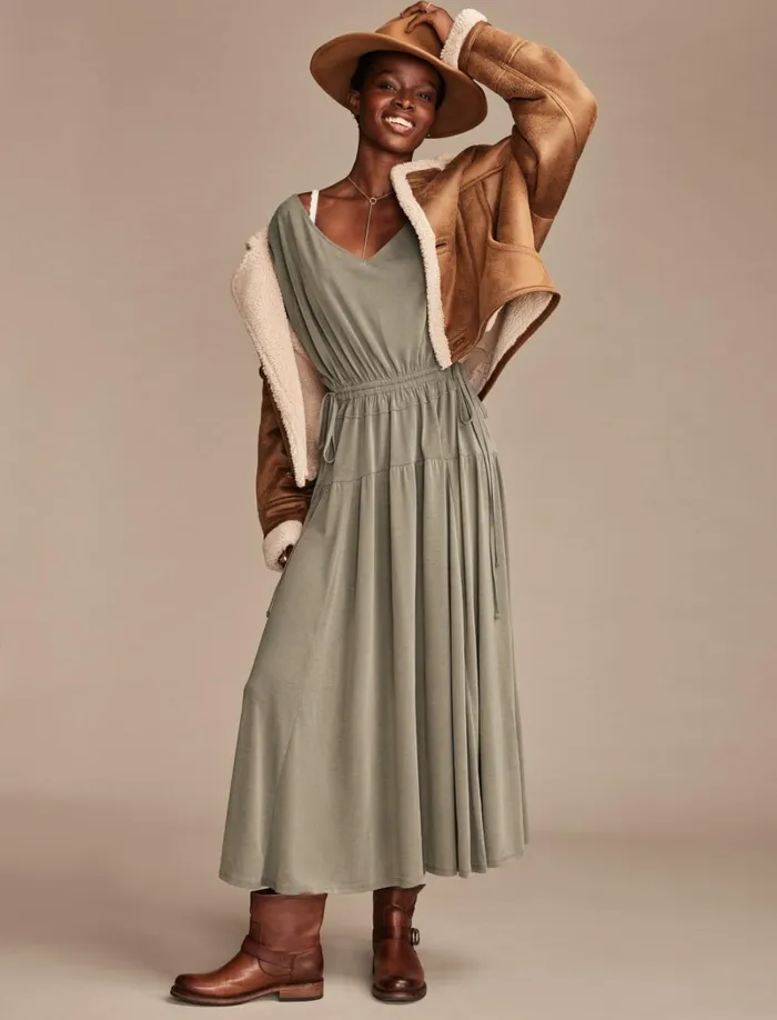 Lucky Brand Dresses Women Sandwash Ruched Dress Dusty Olive