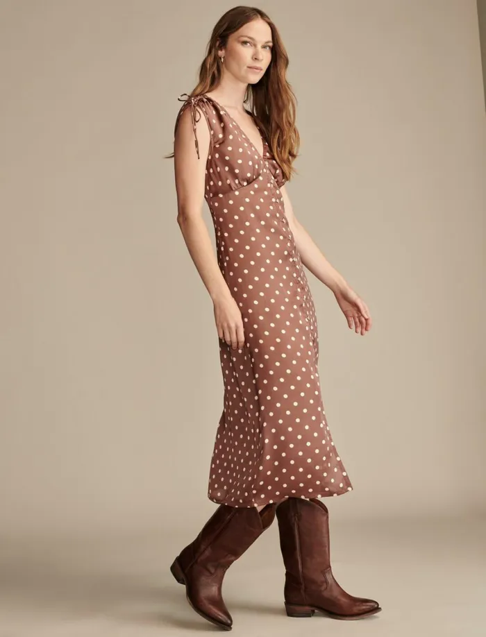 Lucky Brand Dresses Women Satin Button Through Midi Dress Maroon Dot