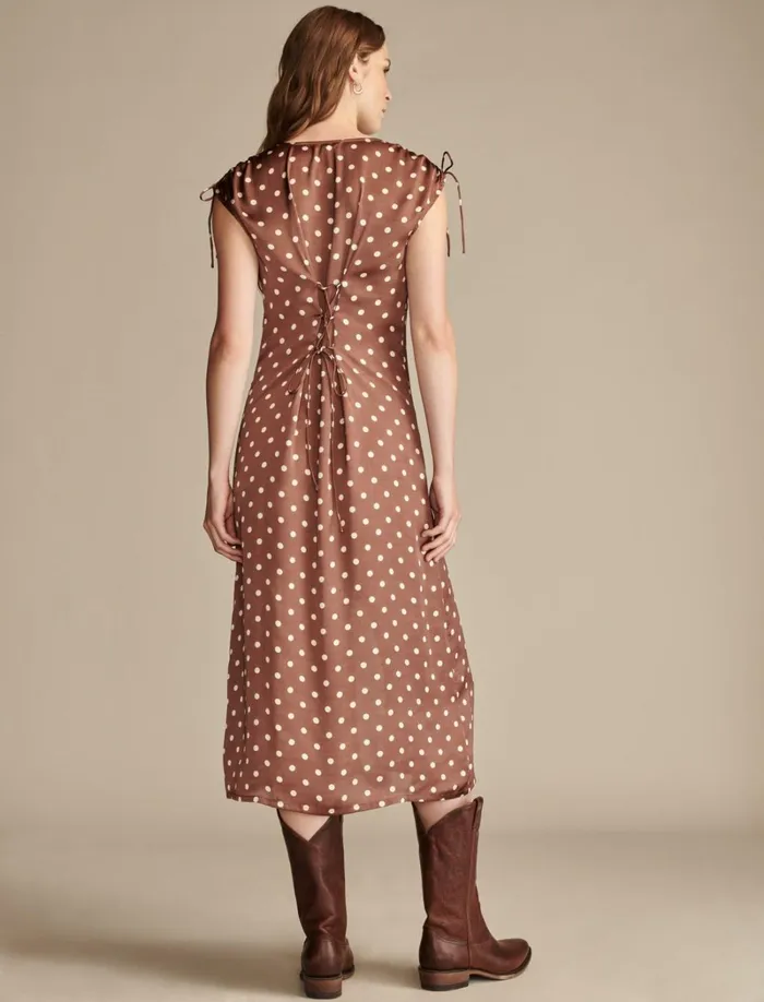 Lucky Brand Dresses Women Satin Button Through Midi Dress Maroon Dot