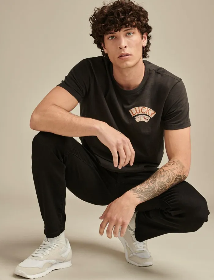 Lucky Brand Graphic Tees Men Aces Over Eights Tee Jet Black