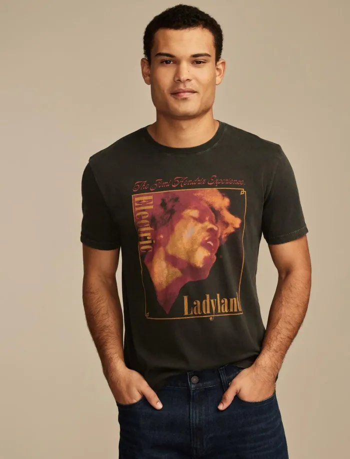 Lucky Brand Graphic Tees Men Hendrix Electric Lady Land Jet Black