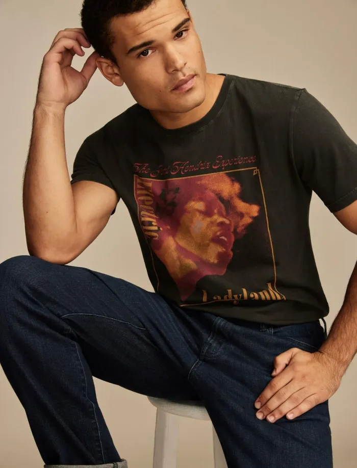Lucky Brand Graphic Tees Men Hendrix Electric Lady Land Jet Black
