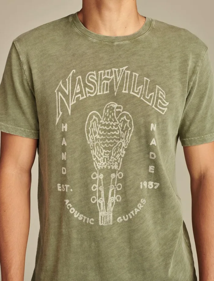 Lucky Brand Graphic Tees Men Nashville Guitars Four Leaf Clover