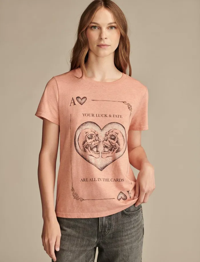 Lucky Brand Graphic Tees Women All In The Cards Classic Crew Autum Leaf
