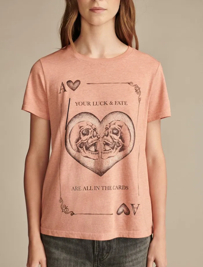 Lucky Brand Graphic Tees Women All In The Cards Classic Crew Autum Leaf
