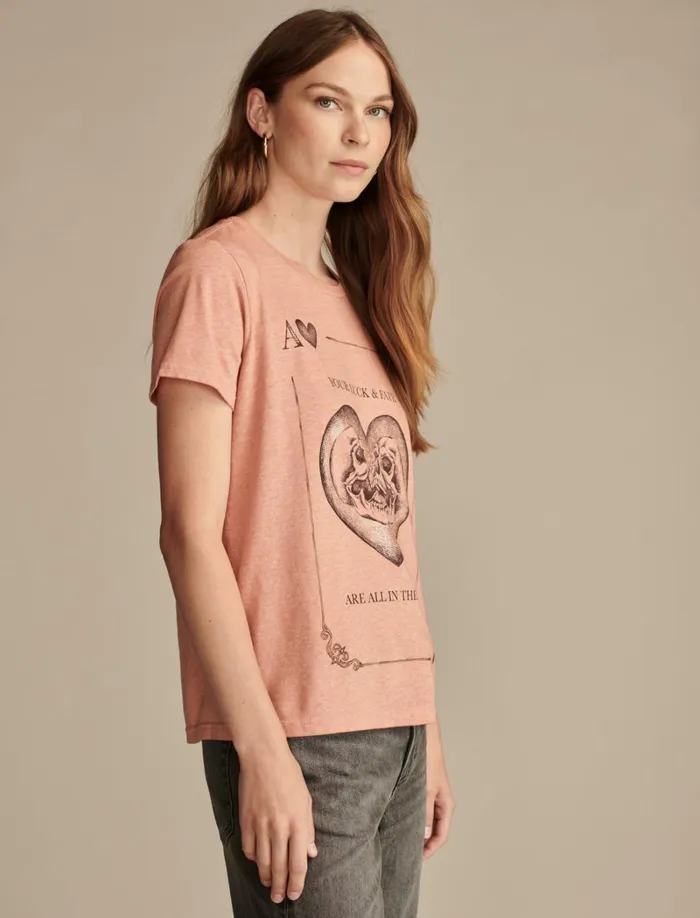 Lucky Brand Graphic Tees Women All In The Cards Classic Crew Autum Leaf